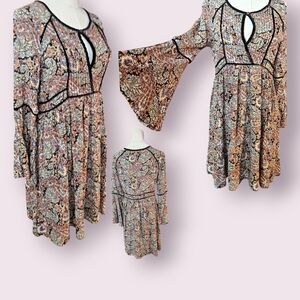 Boho Paisley Long Sleeve Dress - Multicolor